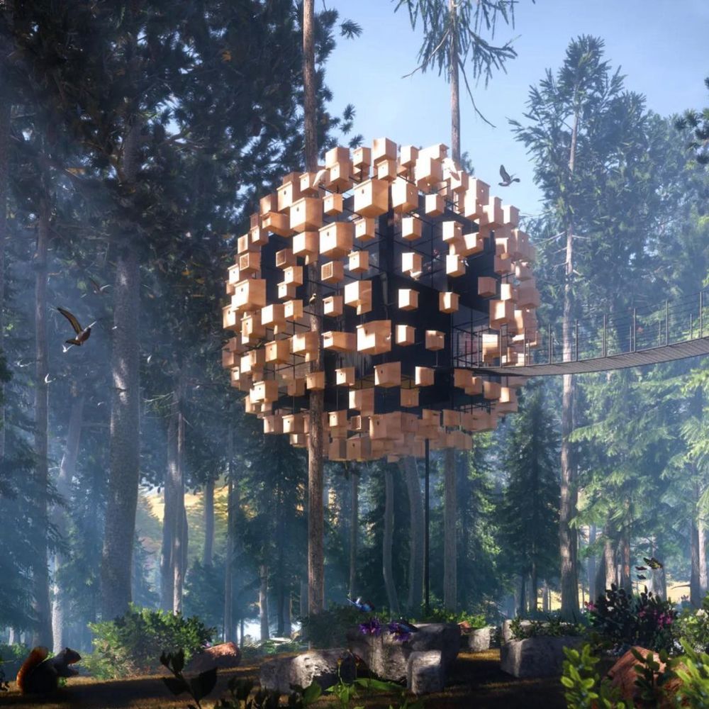 LOOK: The hotel room surrounded by a facade of birdhouses