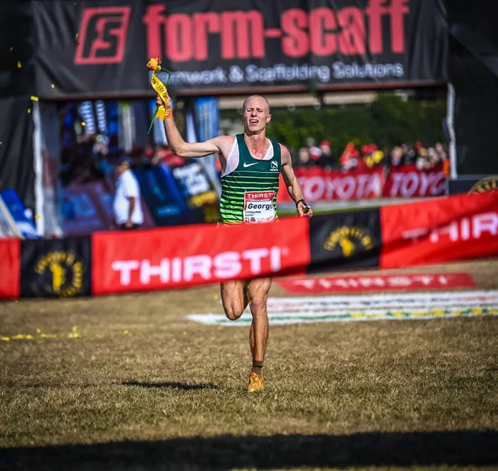 George Kusche lived up to pre-race expectations as he took the men’s win and shattered the Up Run record in the 2026 Comrades Marathon.
