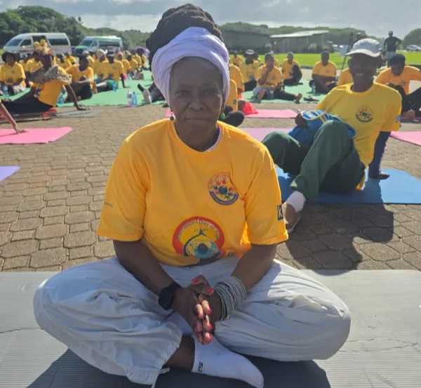 Thandi Shabalala at the yoga event at the iSimangaliso Wetland Park. 