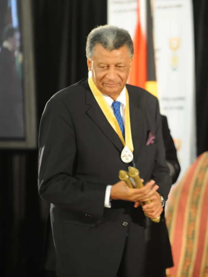 Abdullah Ibrahim with his Order of Ikhamanga Silver at the presentation of National Orders at the Presidential Guesthouse yesterday.
Picture: Etienne Creux