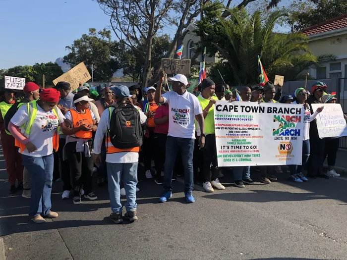 Members of March and March during a protest in Wynberg as tensions continue ahead of the planned June 30 anti-immigration demonstrations.