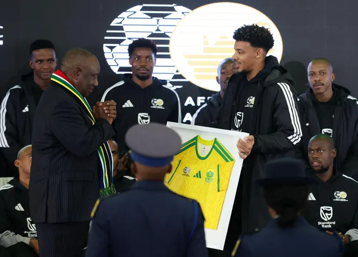 President Cyril Ramaphosa has laid down the ultimate incentive for Bafana Bafana ahead of their departure for North America, promising the nation a day off if Hugo Broos' men lift the trophy on 19 July. Photo: Backpagepix