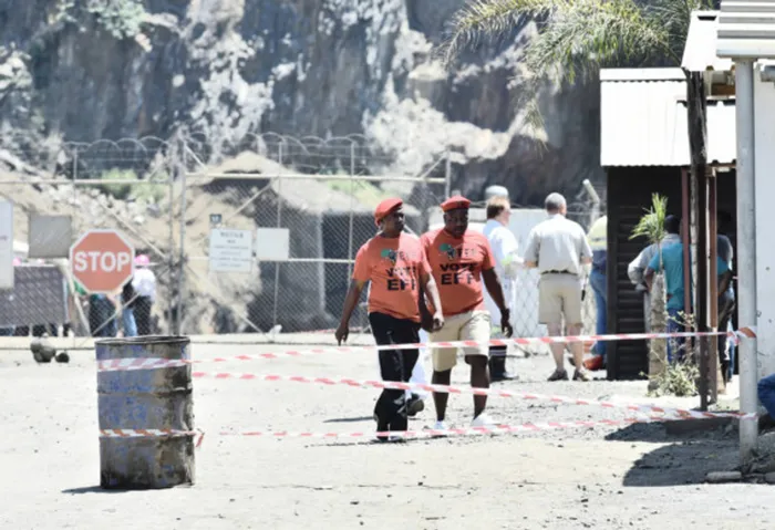 13/02/2016 EFF MP Godrich Gardee is seen near the collapsed site at Vantage Goldfields' Lily Mine near Barberton where three mineworkers are trapped in conatiner Picture: Phill Magakoe