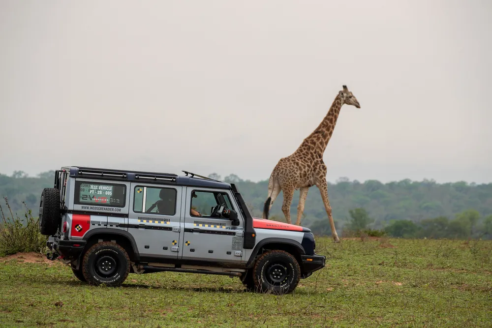 2022 Ineos Grenadier lapping up wildlife landscape.