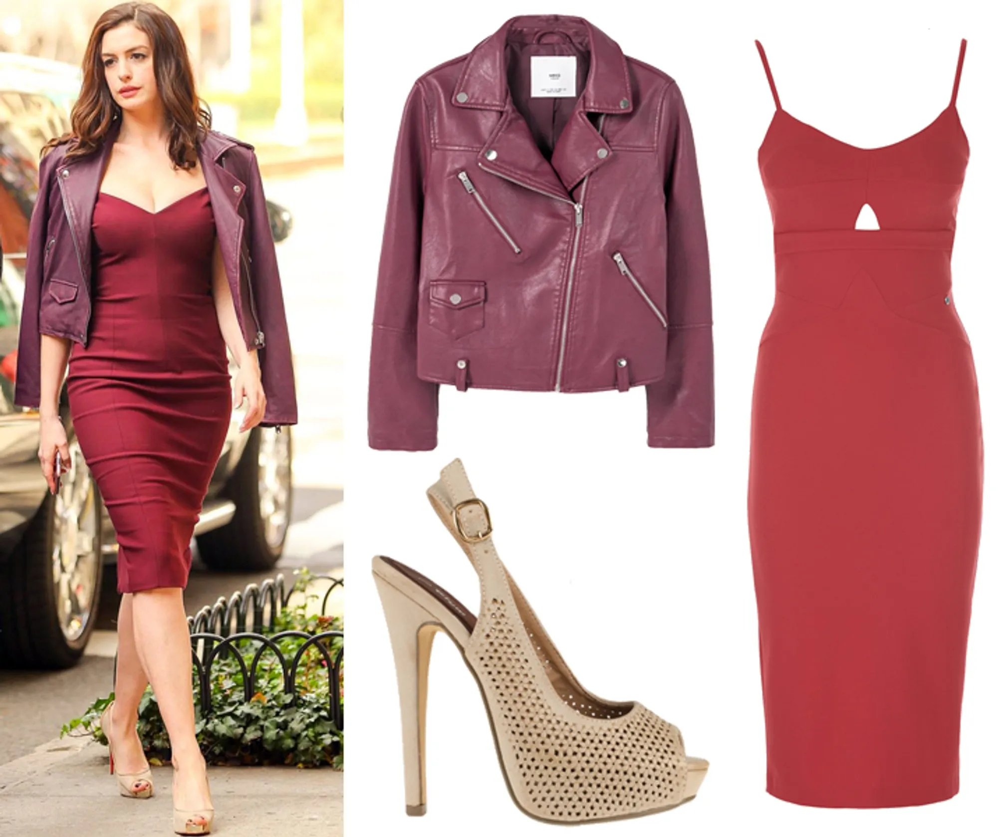 anne hathaway burgundy dress Ocean's Eight Burgundy Anne Hathaway Dress Off Shoulder Bodycon Pencil   Hoprom