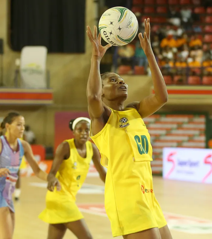 Captain and Goal Defence, Felisitus Kwangwa of Zimbabwe in action at the 2022 SPAR Diamond Challenge in Tshwane. Picture: Reg Caldecott