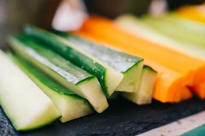 Vegetables like carrots, cucumbers, and peppers can be sliced into sticks for easy lunchbox snacks.