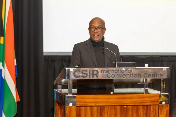Trade, Industry and Competition Minister Parks Tau delivering the keynote address at the Defence Industry Lekgotla on Monday.