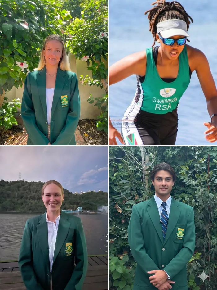 The four UCT rowers selected for South Africa’s inaugural Coastal and Beach Sprint Rowing national testing and selection camp are clockwise Ziyanda Gwamanda,  Matthys Du Plooy,  Frances Hill, and women's team captain Mackenzie Lamond.