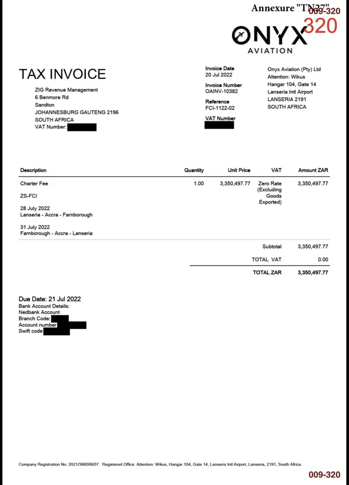 This is the invoice for former Ekurhuleni City Manager, Imogen Mashazi,’s trip to London which was paid by Businessman Ze Nxumalo in 2022. 
