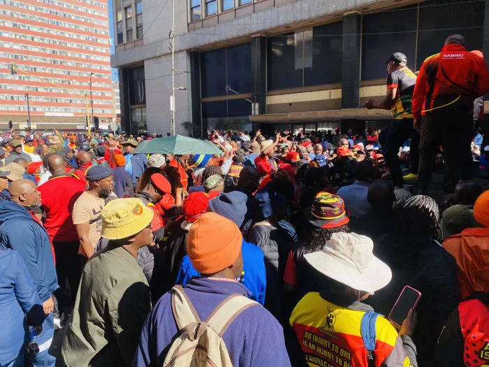 SAMWU-linked municipal workers outside ANC headquarters, Luthuli House, over delays in implementing the R10.3 billion Politically Facilitated Agreement.