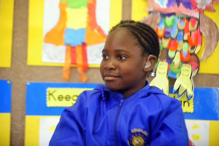 0222 Profoundly deaf Bianca Ntuli (7) in her classroom at Educentre in Pretoria East. Ntuli is an ideal candidate for a cochlia implant but doesn't have the R300 000 required for the procedure. Pretoria East. 260711 - Picture: Jennifer Bruce