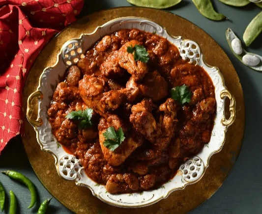 Braised Chicken and Double Beans. 