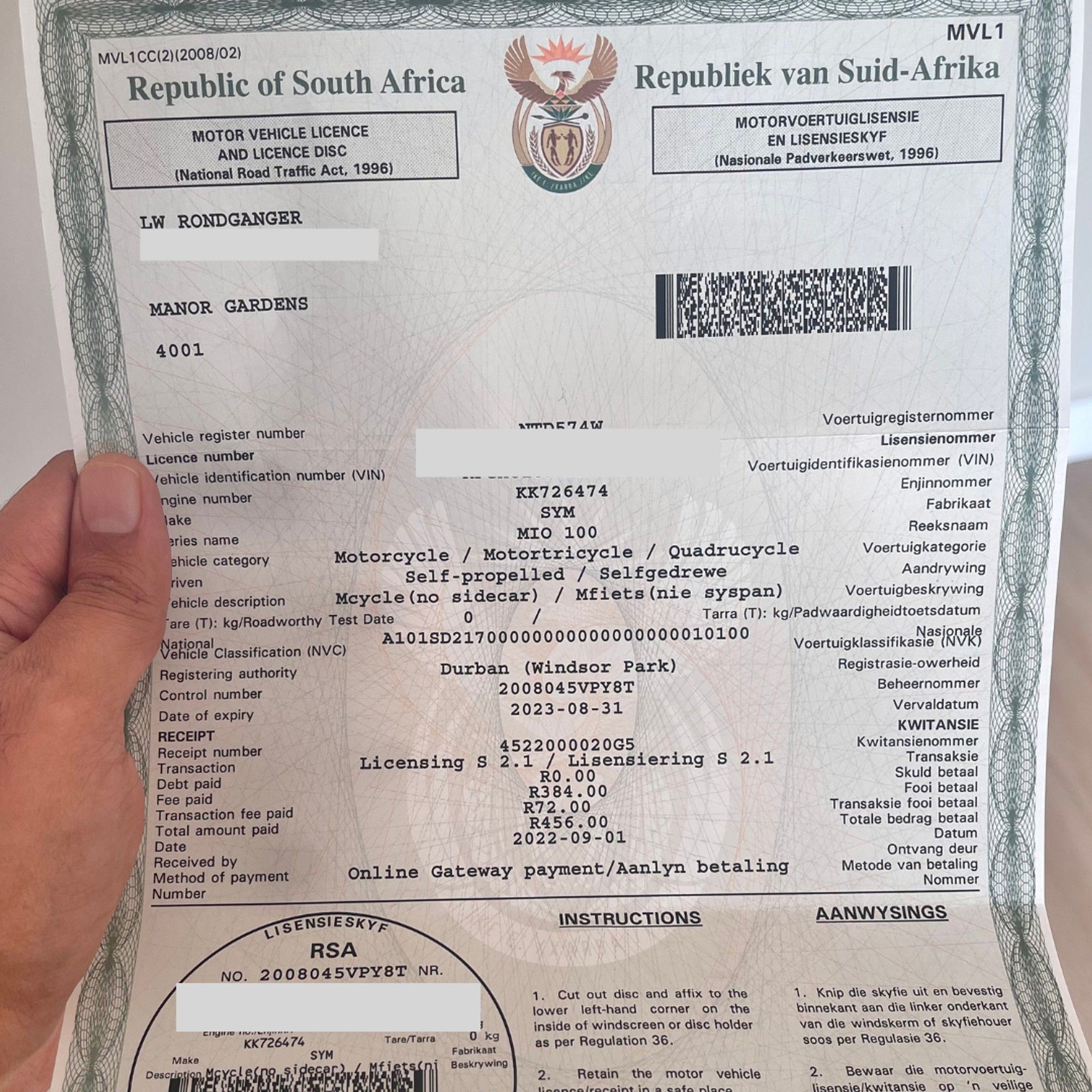 I renewed my vehicle licence disc on WhatsApp and online. This was my ...