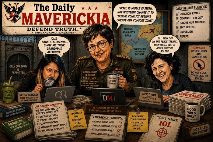 The Bureau of Cynicism unmasks the 'Democratic People's Republic of Daily Maverickia'. While enforcing aggressive financial audits on rivals like IOL and censoring top legal scholars, this media autocracy operates in total financial secrecy. Welcome to a regime where 'Defending Truth' means hiding your own funders.