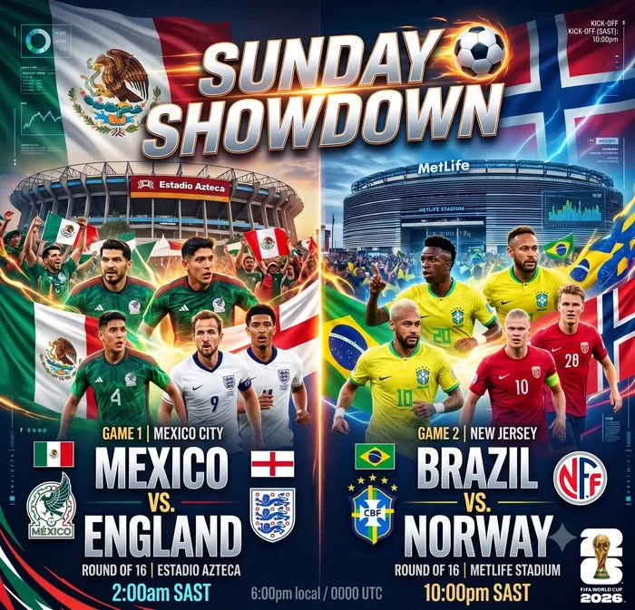 The Fifa World Cup heats up with two mega Round of 16 clashes om Sunday.