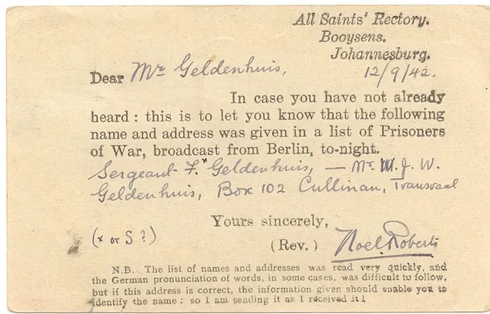 Vermis briefie iinforming family that a soldier has been taken as prison of war.