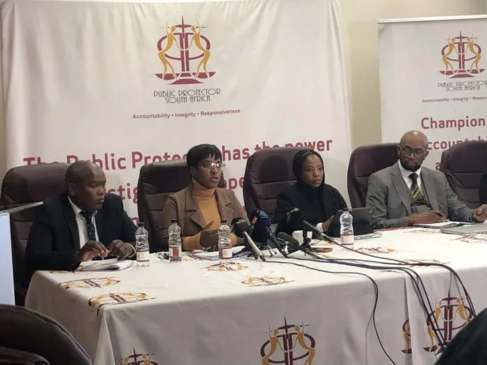 Deputy Public Protector Advocate Dinkie Dube addresses journalists during a media briefing at the Public Protector South Africa's Western Cape offices in Cape Town on Tuesday, 7 July 2026, where Report No. 12 of 2026/27 into service delivery in Langa Flats and parts of Khayelitsha was released.