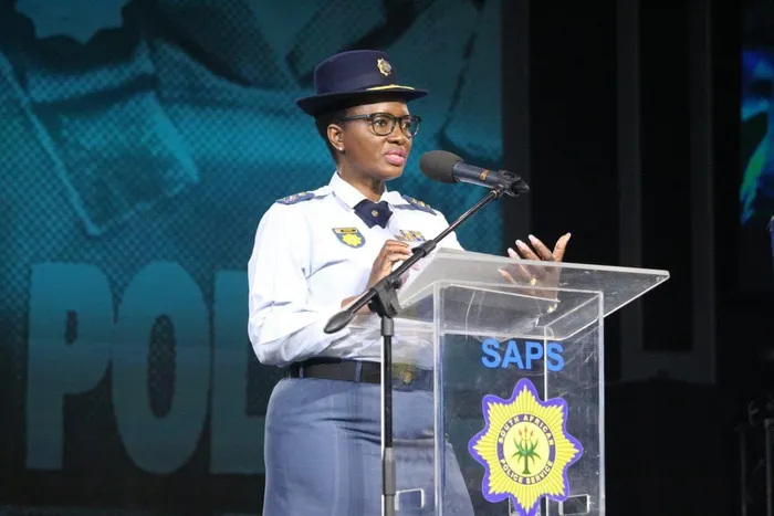 Acting Provincial Commissioner of KwaZulu-Natal, Major General Phumelele Makoba during an address to all commissioned officers at the Durban Christian Centre Jesus Dome in Mayville.