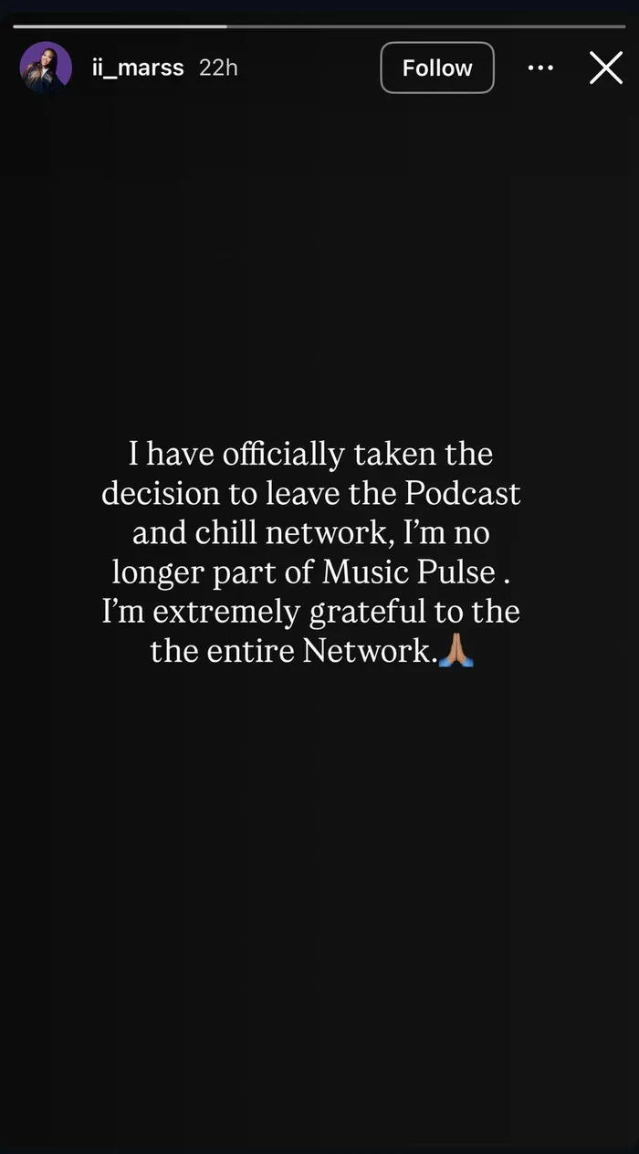 A screenshot from Khanyi Mars' Instagram Story. 