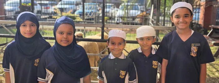 Orient Islamic School pupils, from left, Humzah Mansoor, M Abdullah Amod, Yusra Desai, Hidaya Hussein, and Abdullah Paruk together with the editor and staff of the POST wish our Muslim readers and advertisers a blessed and joyful Eid-ul-Adha