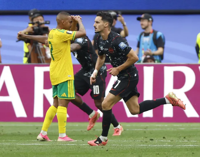 Bafana Bafana midfielder Oswin Appollis looks dejected after Canada's Stephen Eustáquio found the back of the next in stoppage time of their World Cup match.