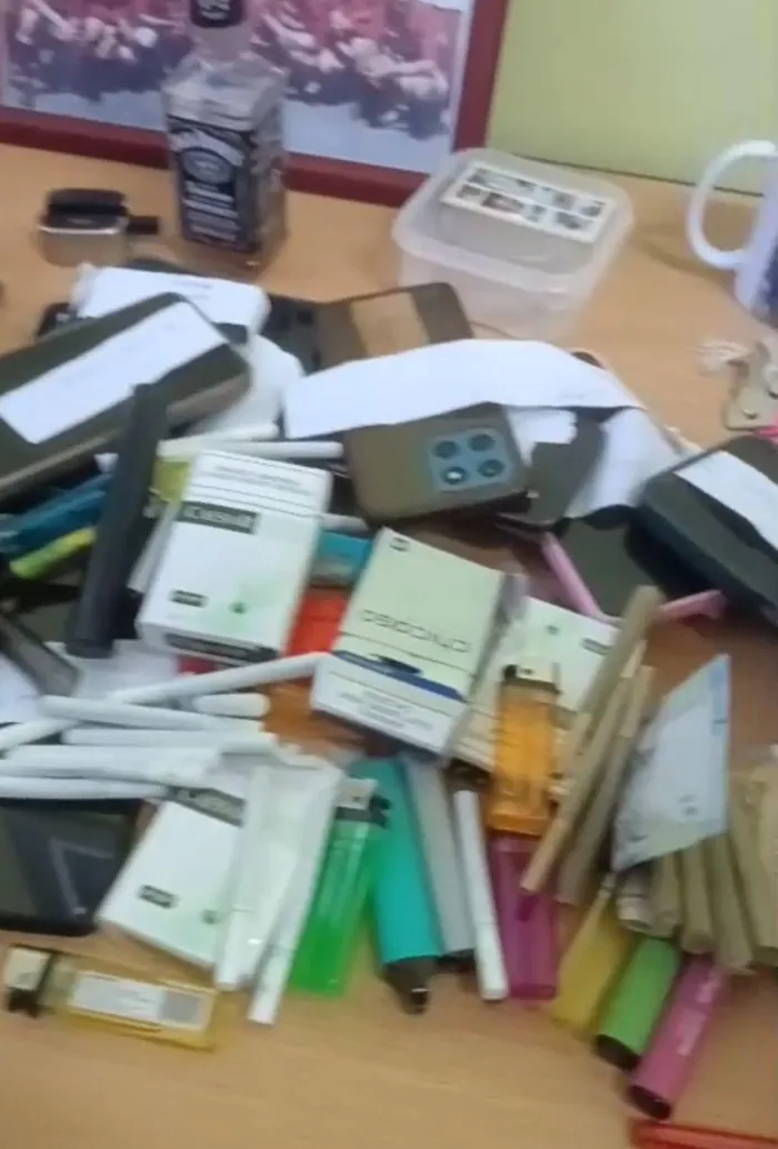 Cigarettes and lighters confiscated from learners during a raid at Bonteheuwel High School.
