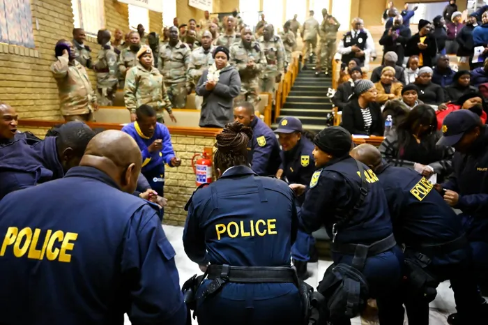 Family members, police officials and community members gathered in Westdene on Wednesday to pay tribute to Constables Thapelo Tlomatsana and Simphiwe Sibeko, who were killed in an alleged ambush in Reiger Park last week.