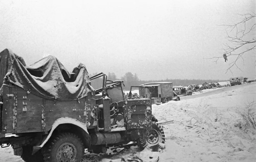 Destroyed German convoy on Volokolamsk Road, December 1941