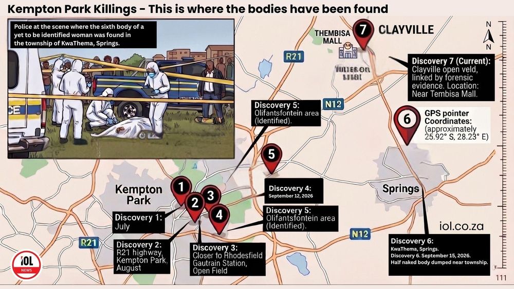 UPDATED MAP: Where the 6th and 7th bodies were found in Kempton Park killings saga - IOL